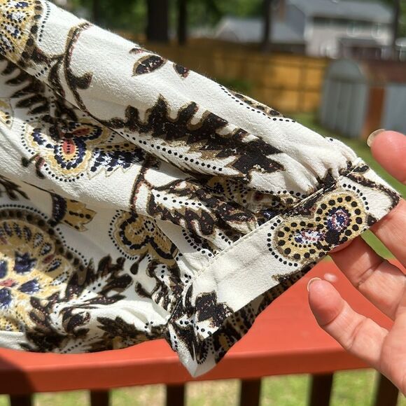 🦋NWT! BA&SH VALSKA Printed Blouse Collarless Poet Sleeves neutral design Size S - Picture 7 of 11